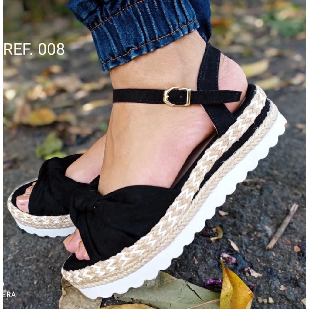 Sandália Feminina Fivela Anabela Flatform Corda Tratorada Plataforma