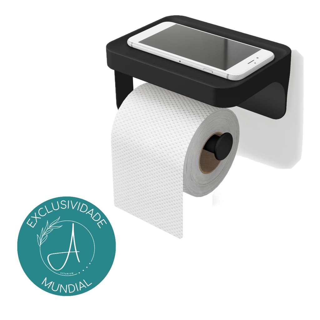 Porta Papel Higiênico Flex Preto Com Suporte e Prateleira com Ventosa - Umbra