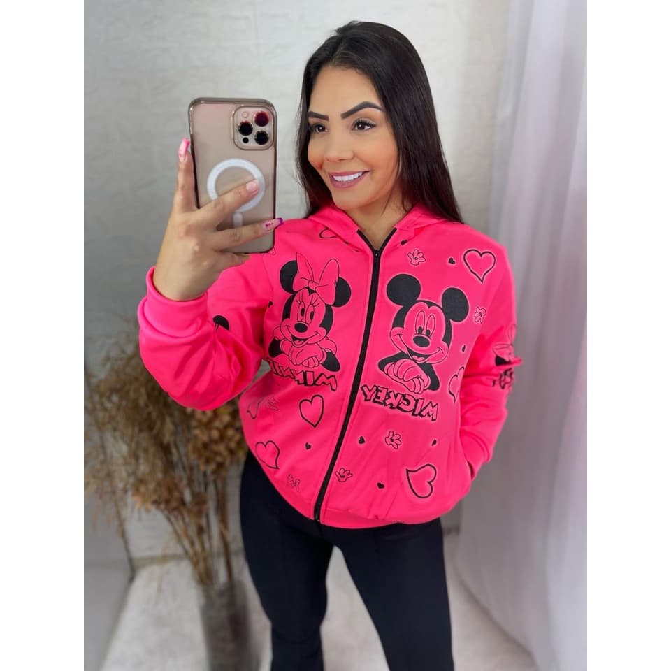 CASACO/BLUSA/JAQUETA feminina adulto  l moletom poliéster flanelado LISA E ESTAMPA EXCLUSIVA com bolso