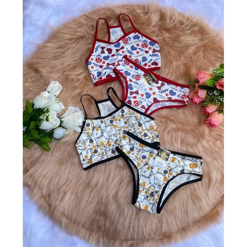 Kit 5 Conjunto calcinha e sutiã soutien infantil sem bojo menina moça juvenil top alcinha curto verão meninas