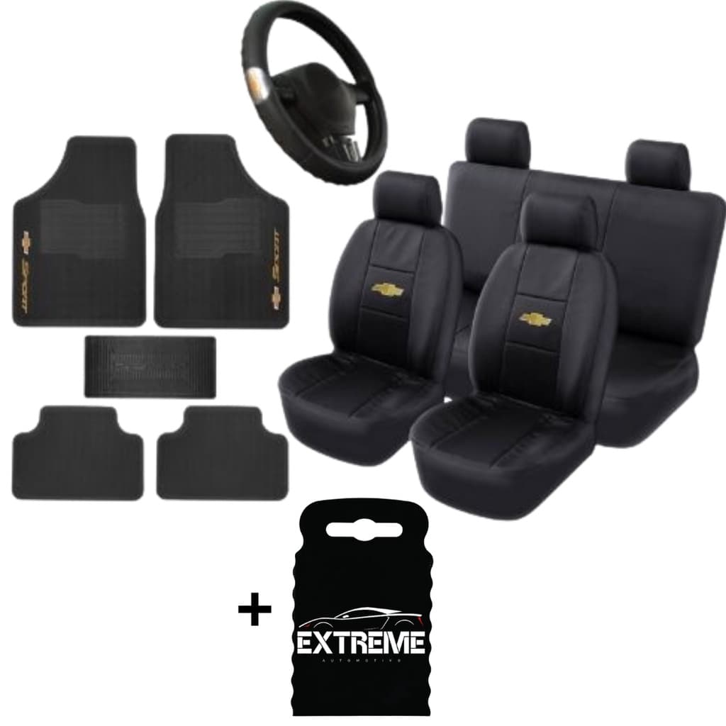 KIT Chevrolet - Tapete + Capa De Volante + Capa De Banco Couro