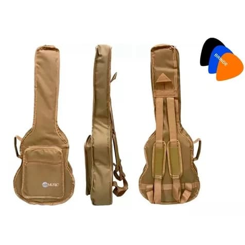 CAPA BAG ACOLCHOADA CARGO PARA VIOLÃO FOLK STRINBERG BEGE PALHETA
