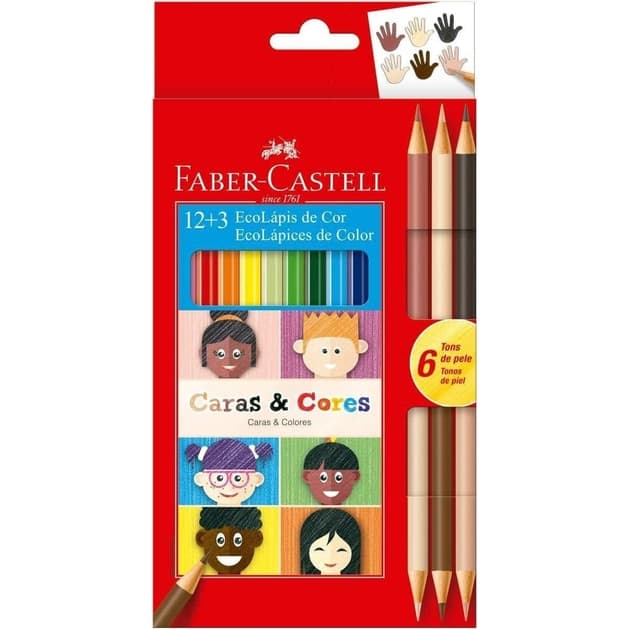 Lapis De Cor Faber Castell 12 Cores + 3 Ecolapis Tons Pele