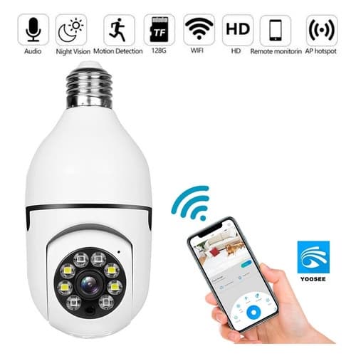 Câmera segurança wifi ip sem fio 360 lâmpada bocal aplicativo Yoosee Ptz Full HD visão noturna