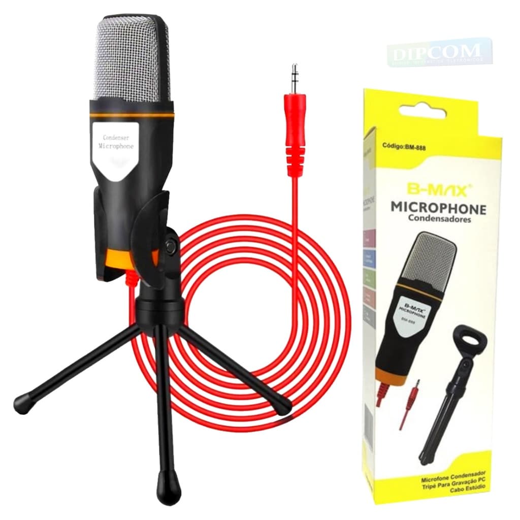 Microfone Condensador P2 Com Tripé [B-MAX BM-888] e tomate MT-021