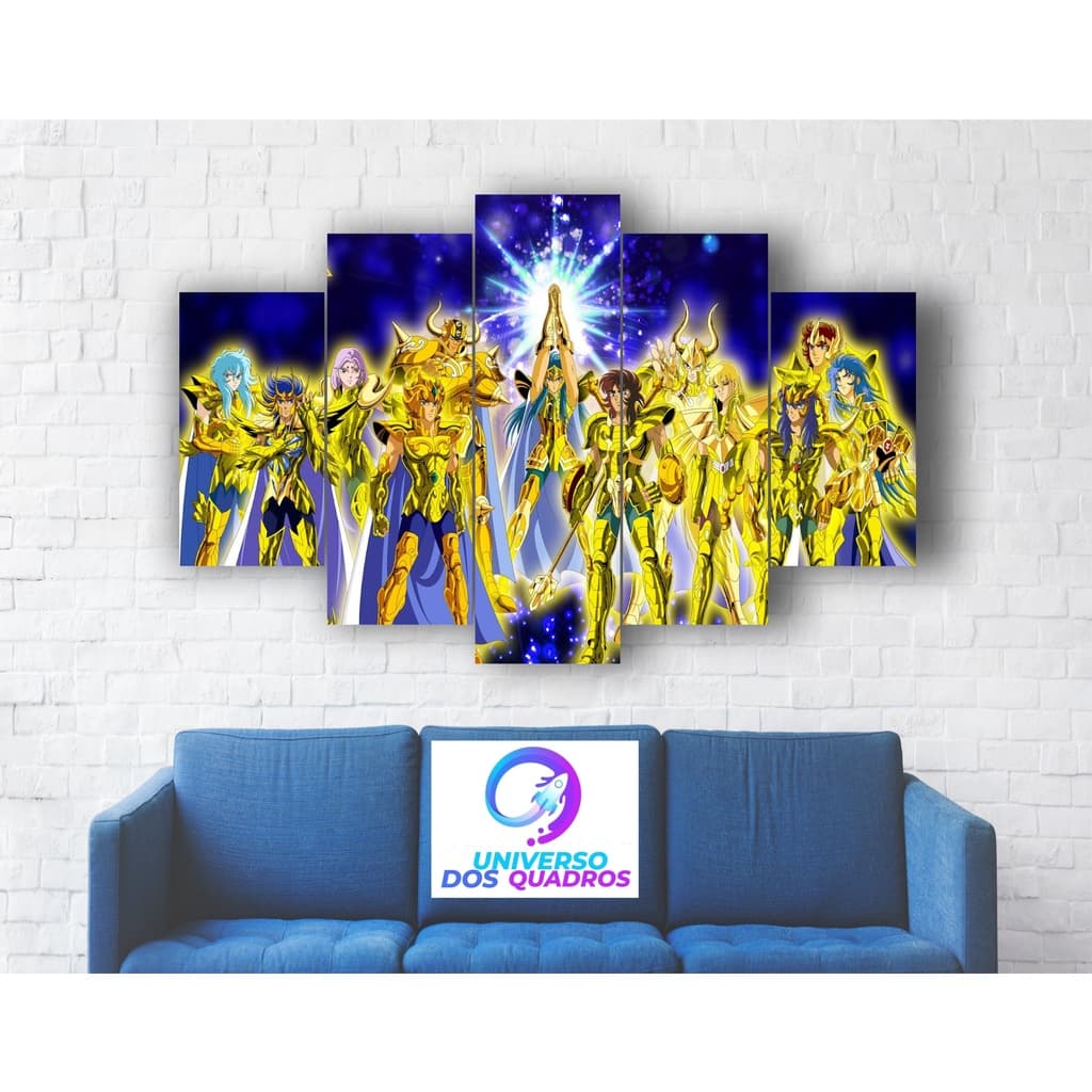 QUADRO DECORATIVO CAVALEIROS DO ZODÍACO MOSAICO 5 PEÇAS