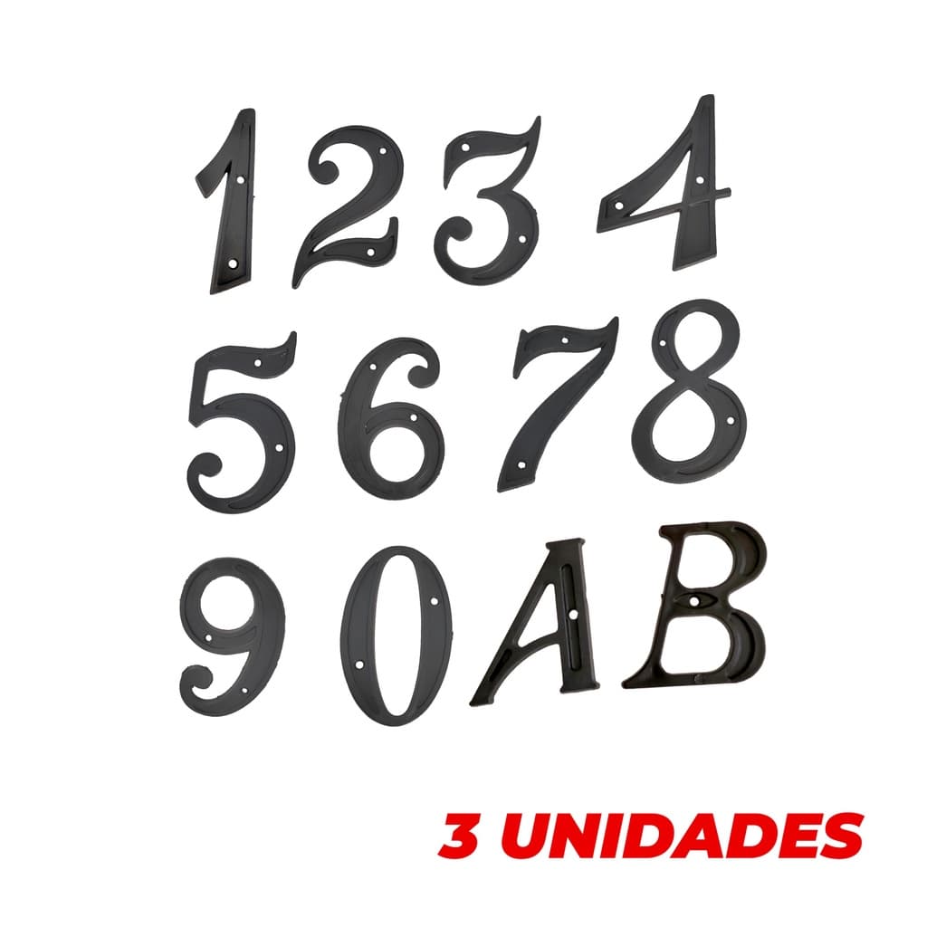 Kit 3 Numeros Residenciais 0 ao 9 Preto Mill