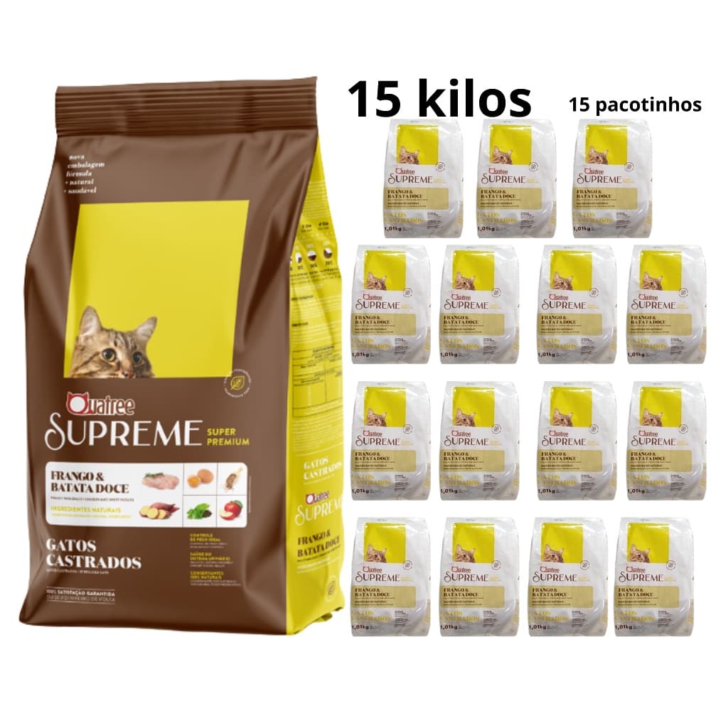 Ração de Gato Quatree Supreme Gatos Castrados NATURAL (Embalagem de 1 kilo) 15 KILOS