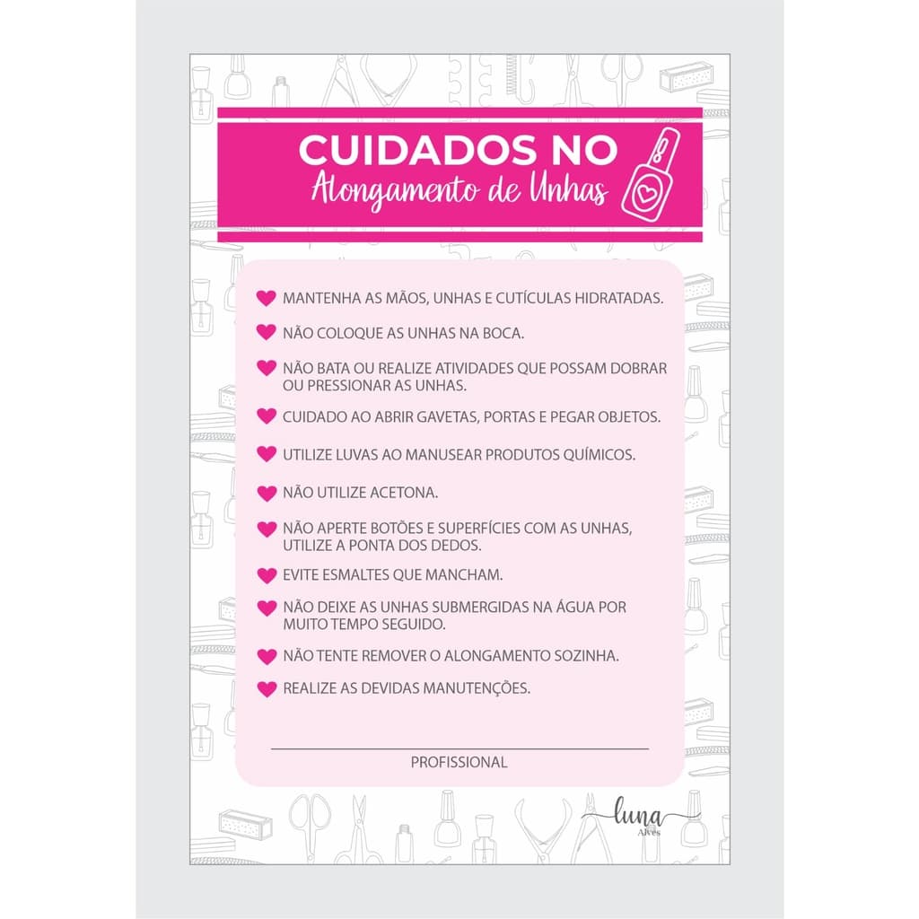 100 Ficha Cuidados Pós Alongamento Unha Nails Bloco 100 Folhas 10x15 Envio Imediato
