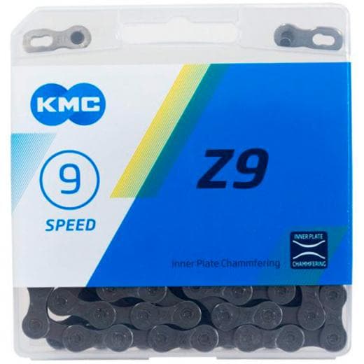 Corrente marca kmc Z9 9 velocidades para biciclieta bike Cinza Fina 116 Elos Missing Link