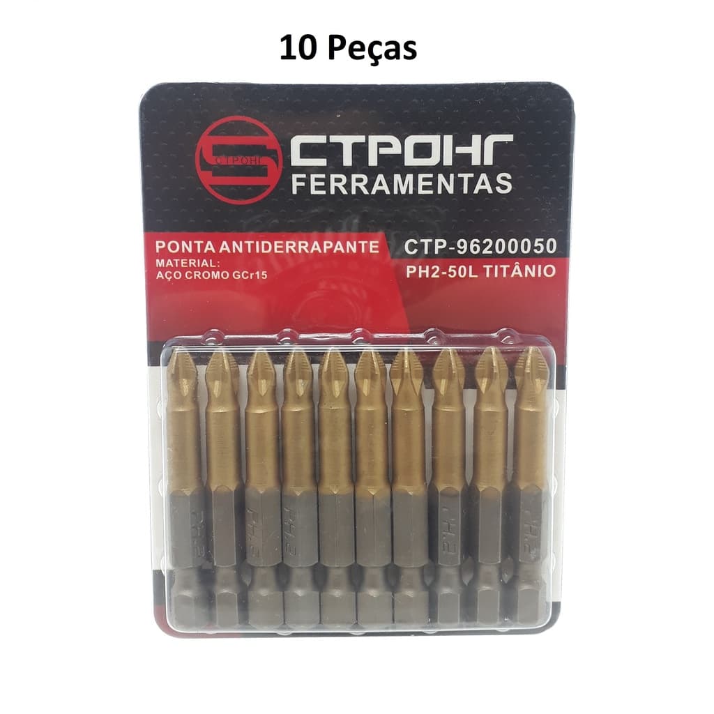 Jogo de Ponta Bits Philips PH2-50L 10 Peças Revestido Titânio Antiderrapante excelente qualidade aço especial