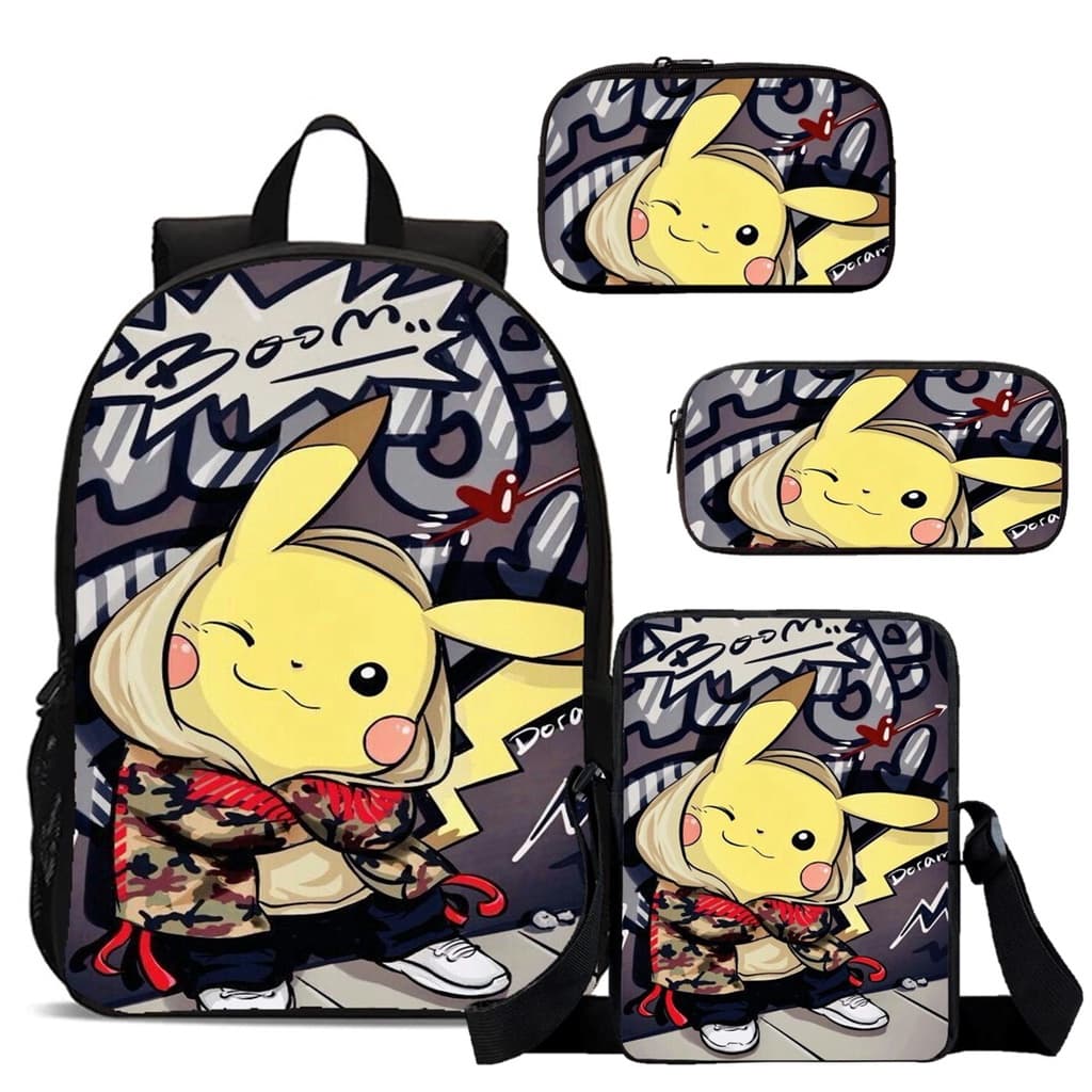 Mochila Lancheira Estojo Simples e Estojo Box Pikachu Pokemon