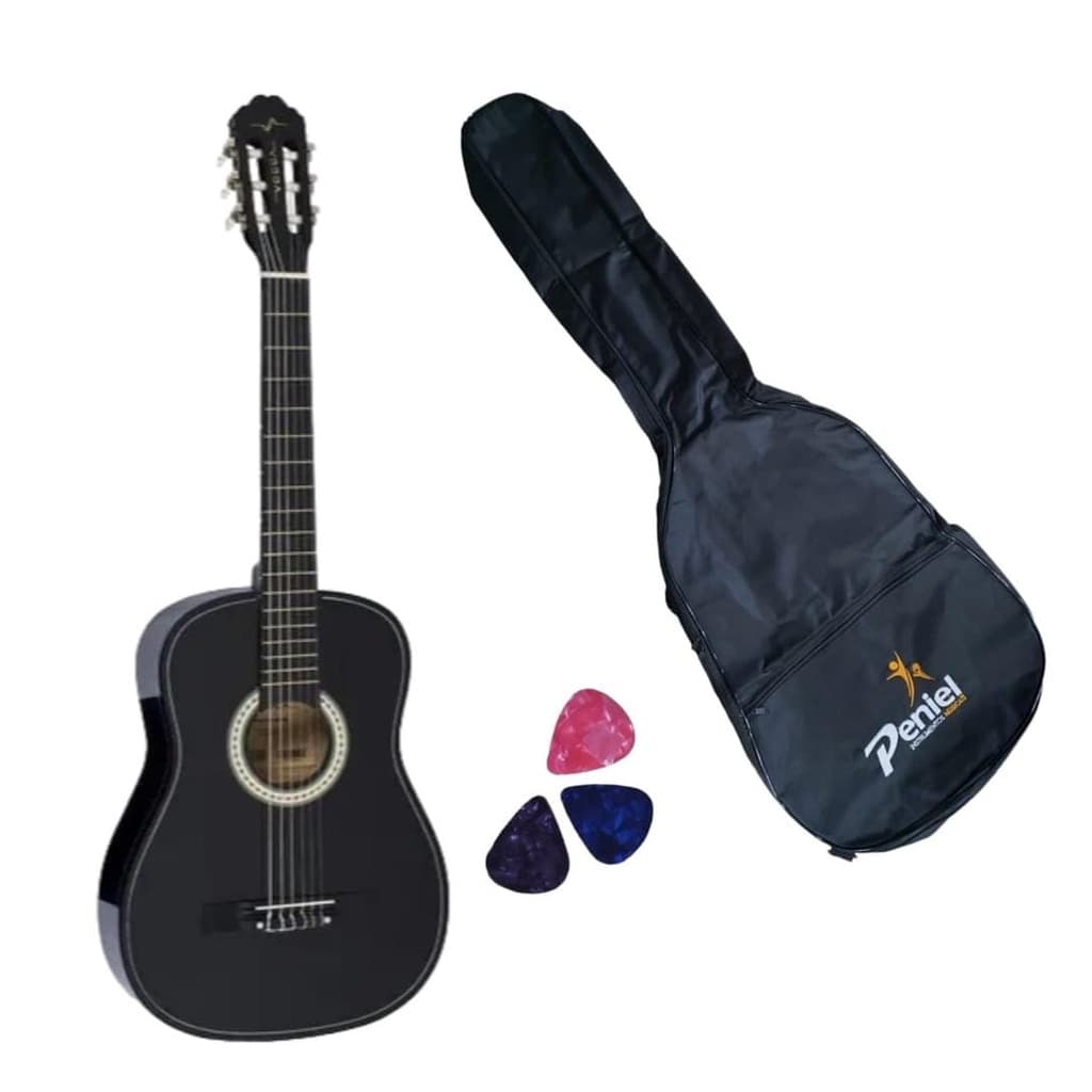 Kit Violão Vogga Nylon Vca 104n Preto + Capa + 3 Palhetas Sortidas