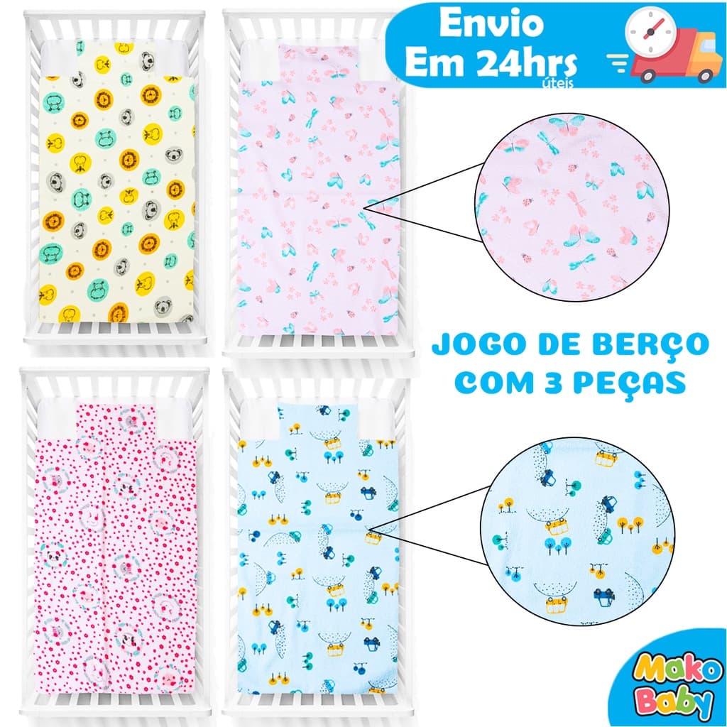 Jogo de Berço Papi Estampado com 3 peças Tamanho Americano