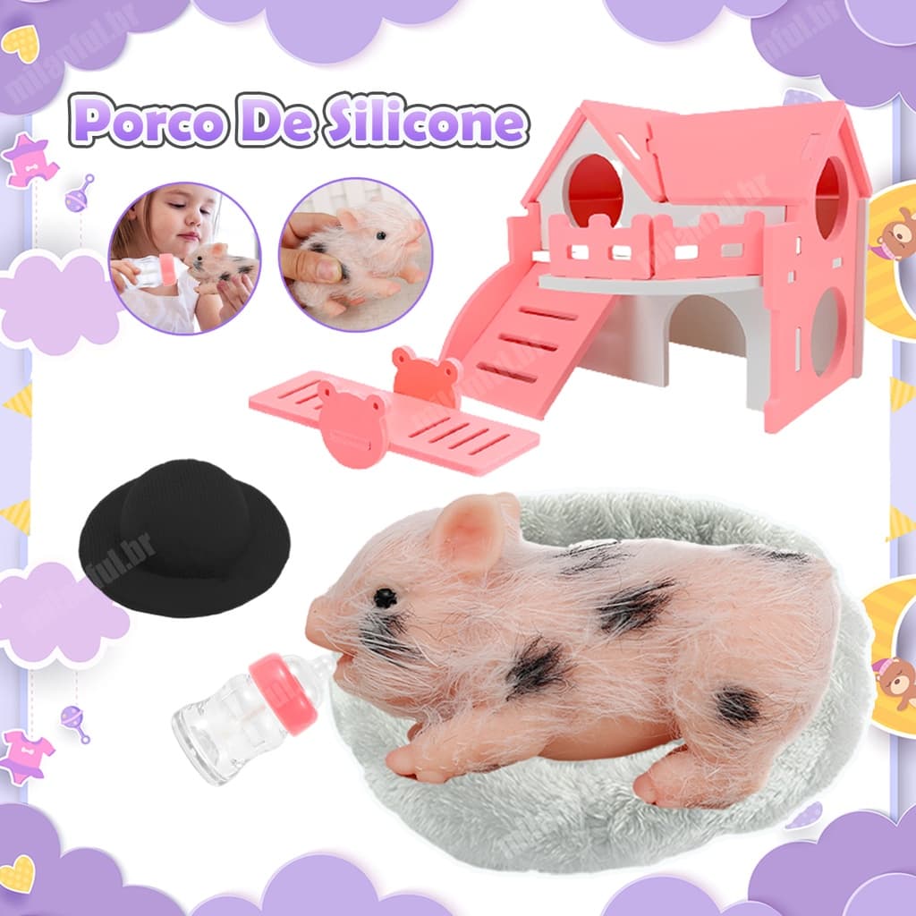 Boneca De Porco De Silicone De 4,7 Polegadas Mini Realista Com Acessórios Para Crianças Presentes Piglet Porquinho de Silicone Com Acessórios