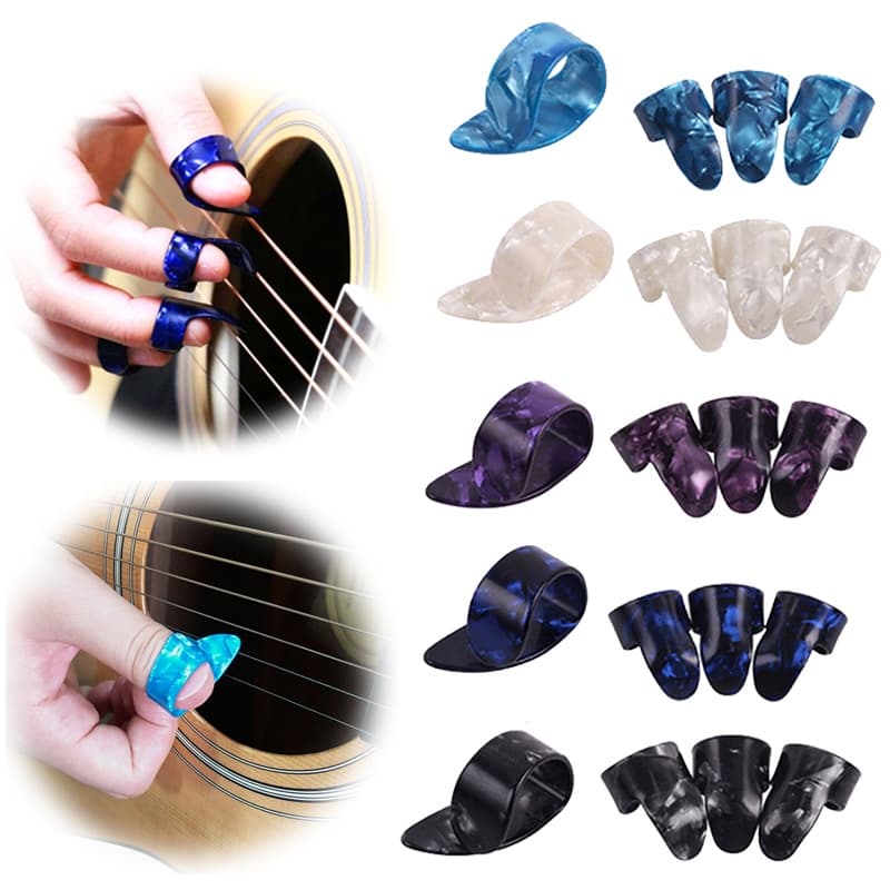 Conjunto De Palhetas De Guitarra 4pcs Celluloid Plectrum De Bainha De Dedo De Para Amantes Acústicos Baixo Elétrico Presente