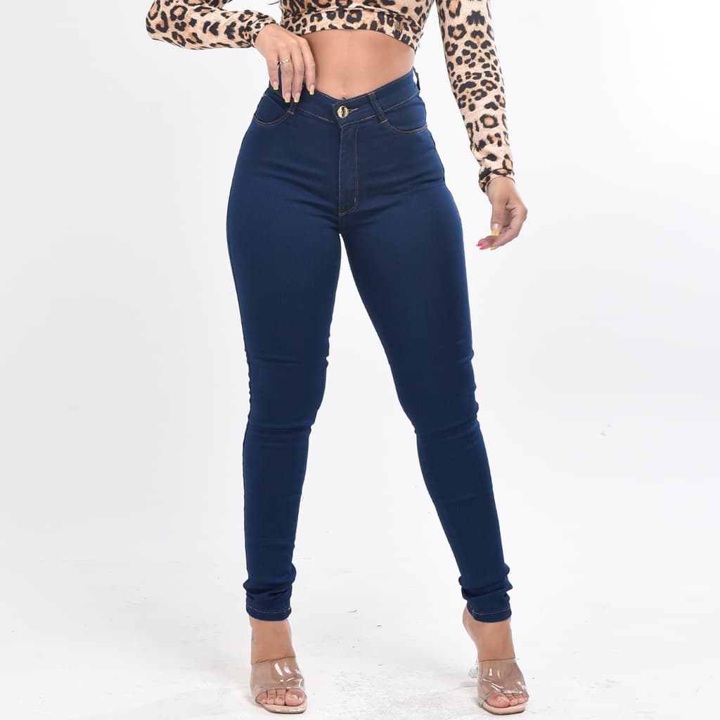 Calça Jeans Feminina Lisa Escura/Azul Marinho Lycra Cintura Alta Empina bumbum Perfeita p/ trabalhar
