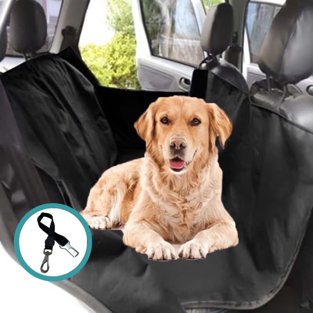 Kit Capa Protetora Impermeável Pet Banco Traseiro Com Cinto Segurança Carro Universal Cão Gato Animais