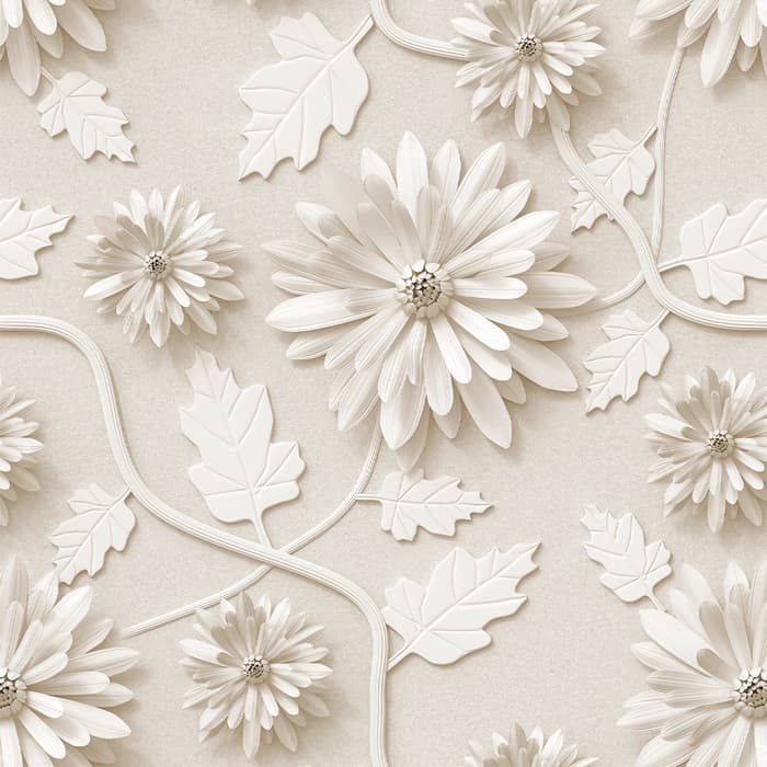 Papel De Parede Adesivo Floral Margarida 3D Branco Bege Fundo Cimento Queimado Sala Quarto
