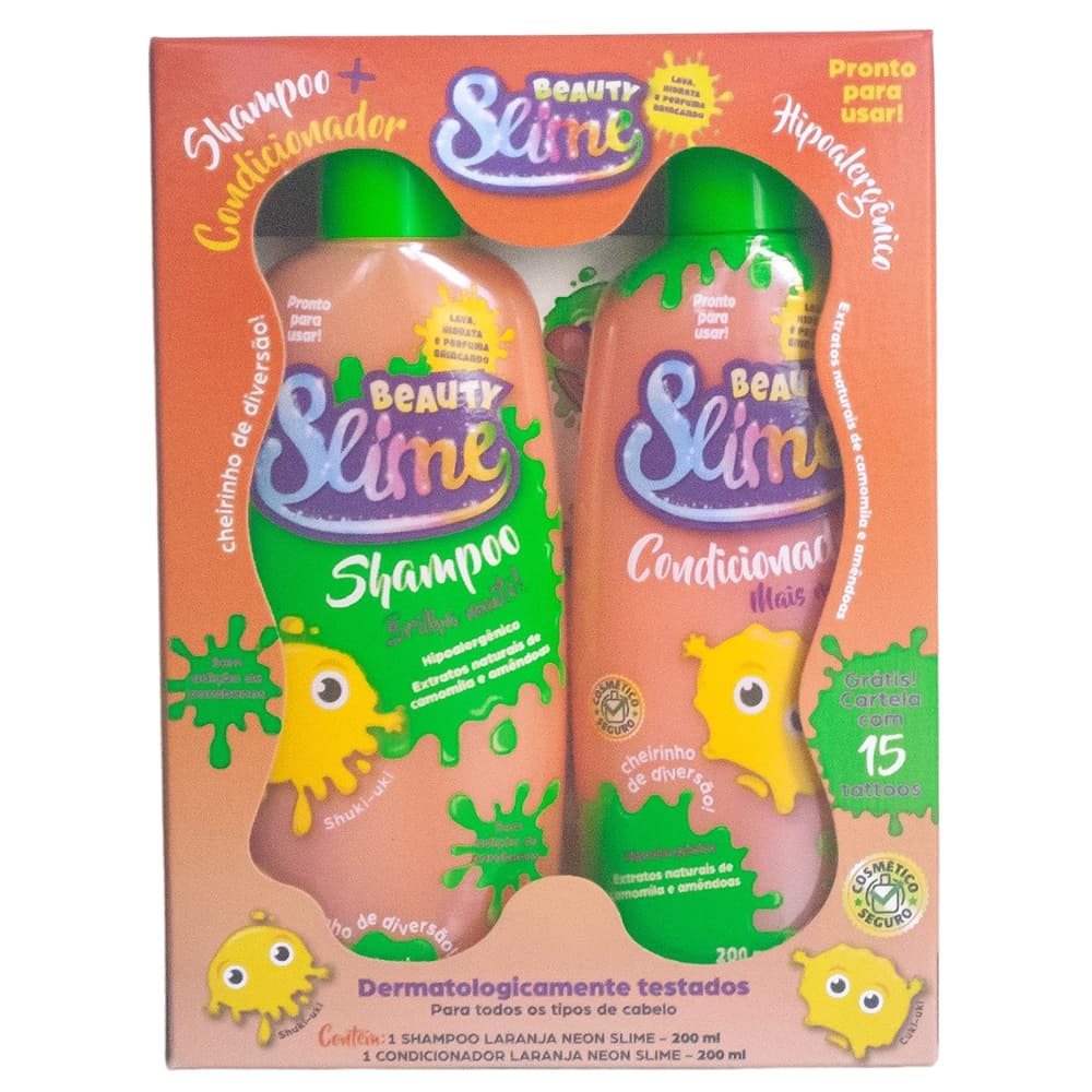Shampoo e Condicionador Infantil Beauty Slime Laranja Neon