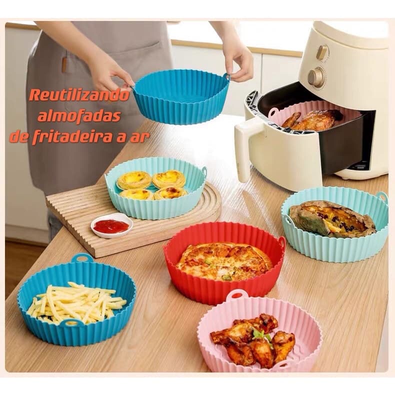 Forma Assadeira Para Fritadeira Air Fryer Em Silicone Flexível Lavável/Forma assadeira para Fritadeira air Fryer em Silicone Flexível Lavável