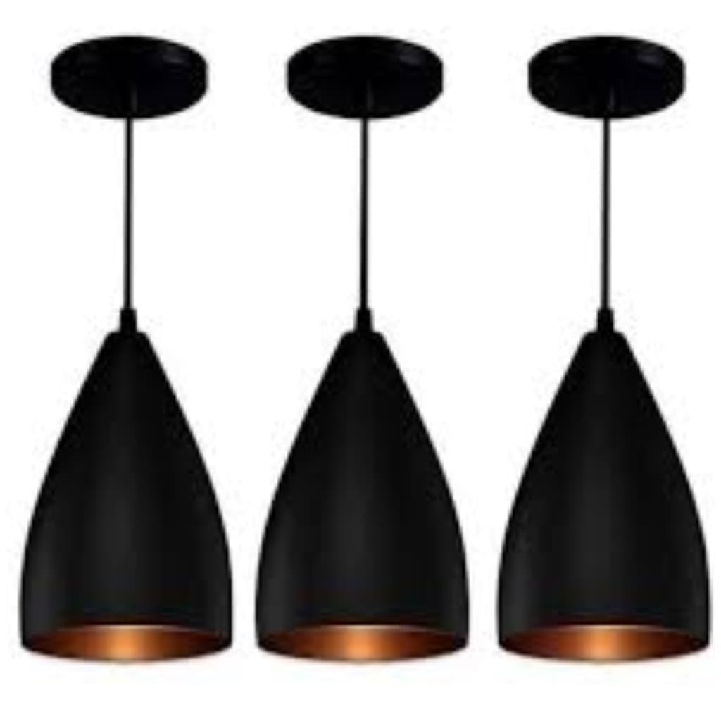 Lustre Kit 3 Luminárias Vegas Preto e Cobre 17 Cm