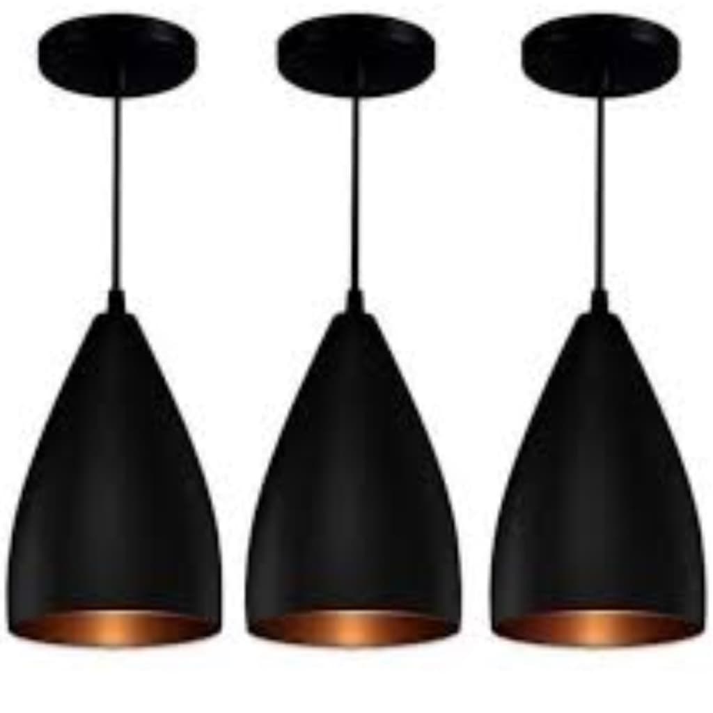 Pendente Lustres Kit 3 Luminárias Vegas Preto e Cobre 17 Cm ENVIO IMEDIATO