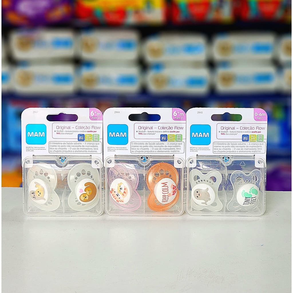 Chupeta MAM Original - Coleção Flow Kit c/2un. 0a6 meses e 6a18 meses. Produto ORIGINAL!