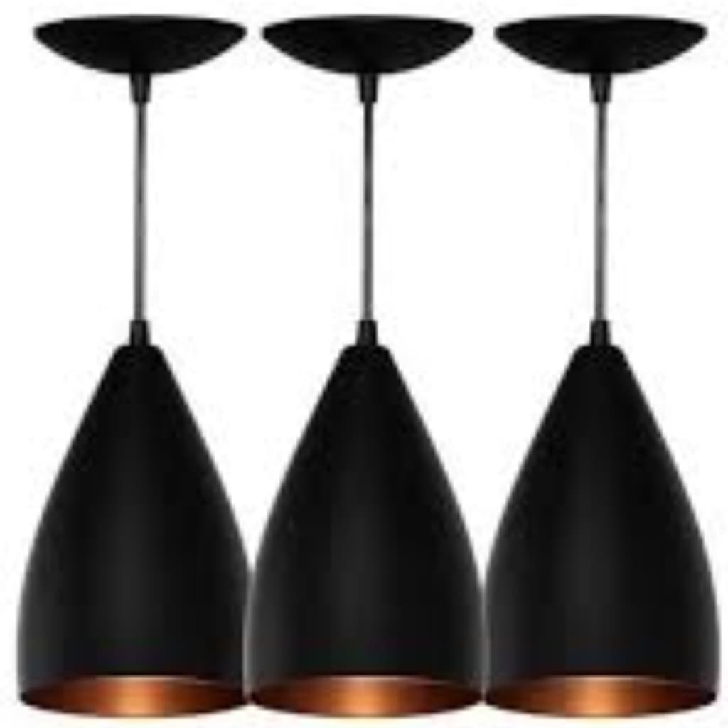 Lustres Kit 3 Luminárias Vegas ( Preto Textura  com  Cobre ) 17 Cm