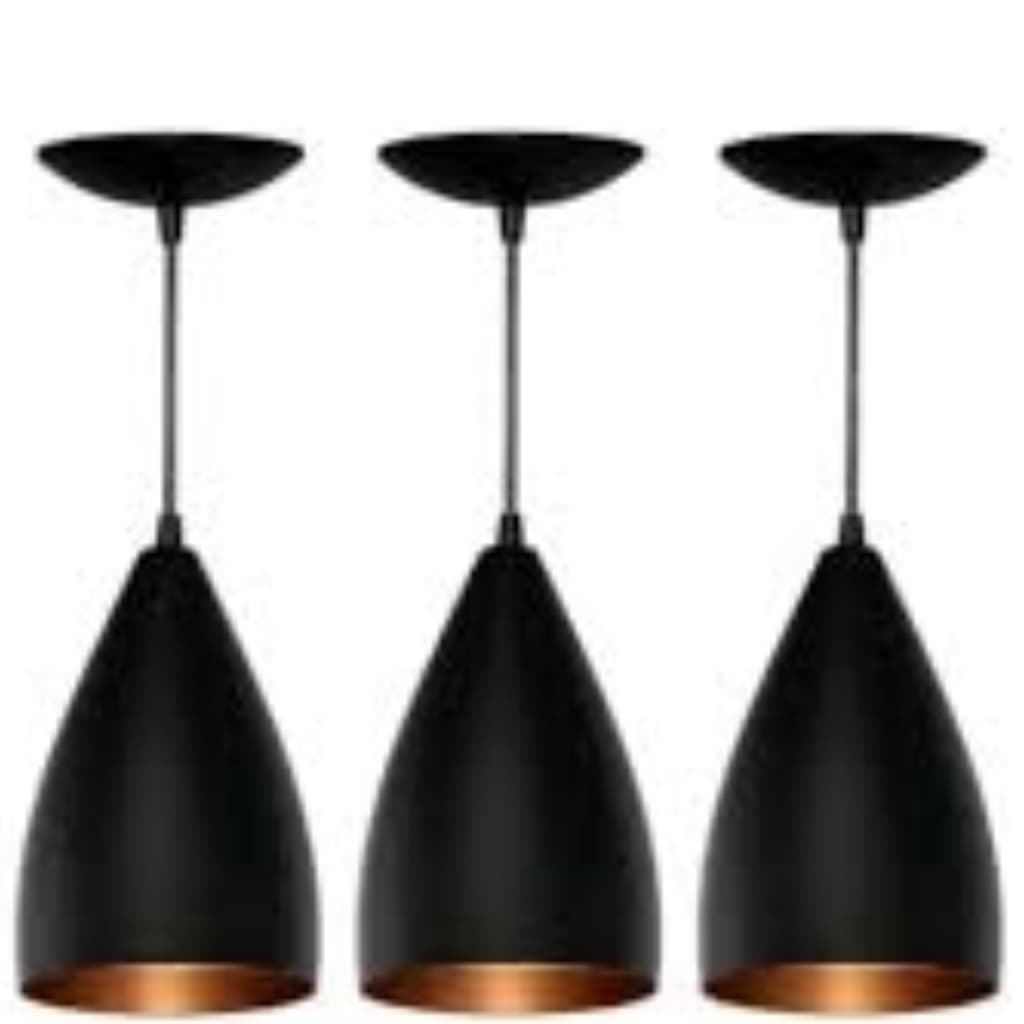 Lustres Kit 3 Luminárias Vegas ( Preto Textura com  Cobre ) 17 Cm