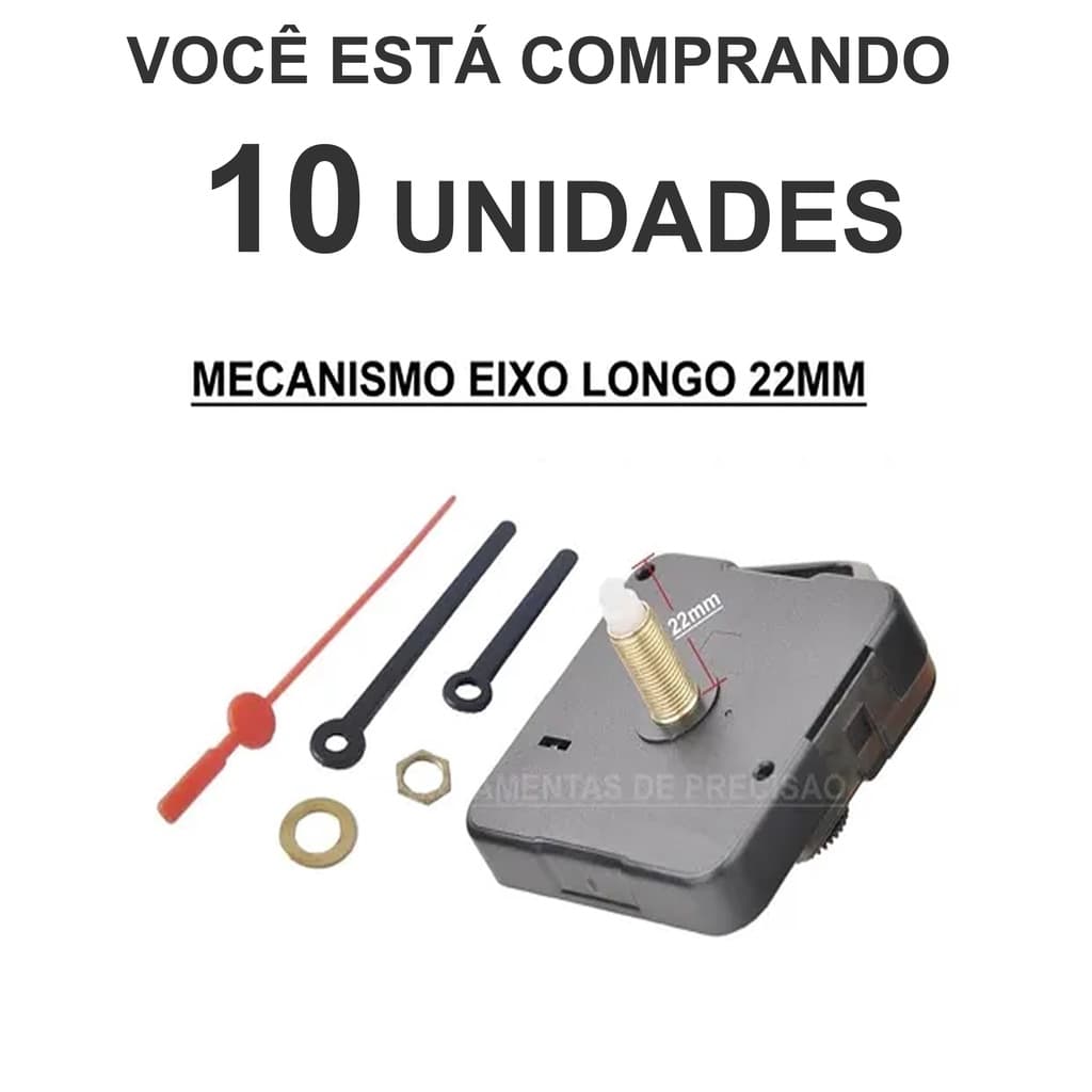 10 Mecanismos Relógio Parede Eixo Longo 22mm Tictac Maquina