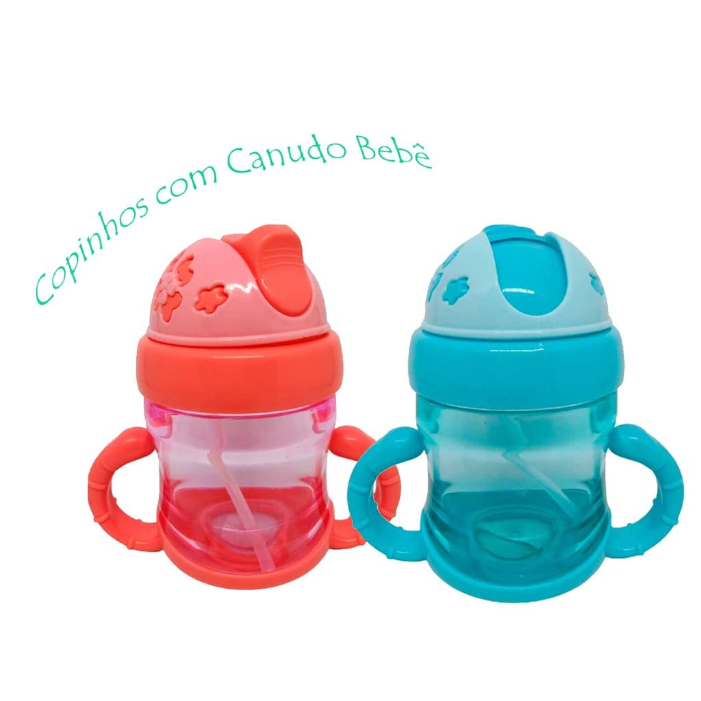 Garrafa Copo Baby Treinamento Com Tampa E Canudo Silicone + Alca De Plastico 200ML