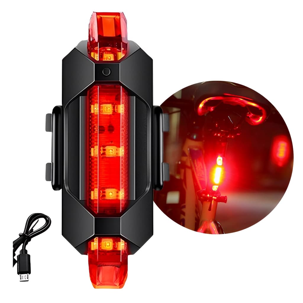 Lanterna Sinalizador de Bike Traseiro Luz 5 Led Recarregável Bicicleta