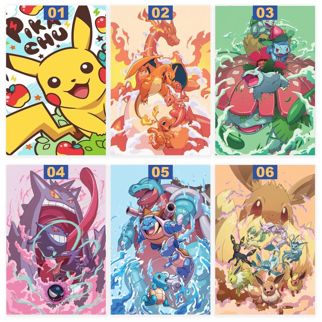 Placa Quadro Decorativo Pokémon 9,5X14,5 Pikachu Charmander Gengar Mewtwo Mew Eevee