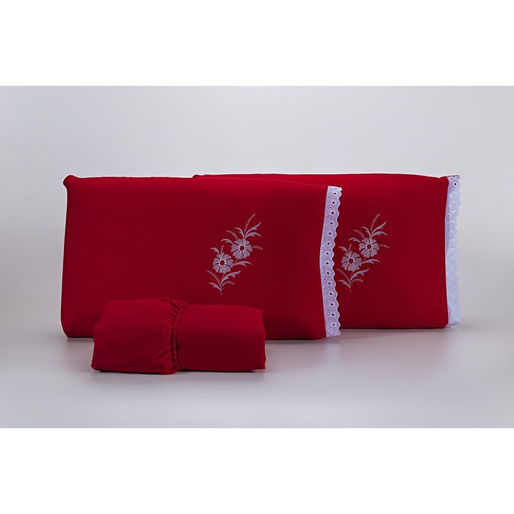 Jogo de Lençol Bordado 3 Peças Cama Casal Queen