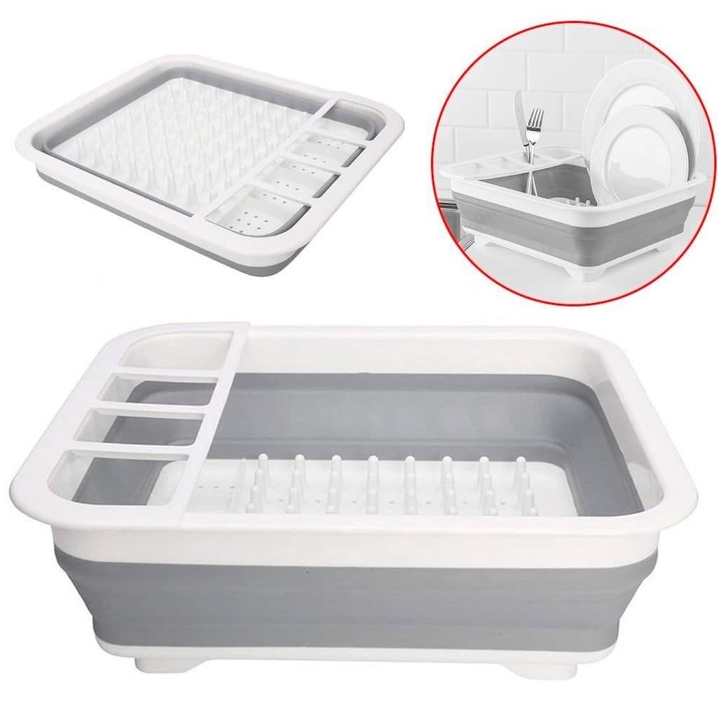 Escorredor de Louças Retrátil de Silicone Organizador de Pratos Talheres Dobrável Para Pia Balcão Cozinha