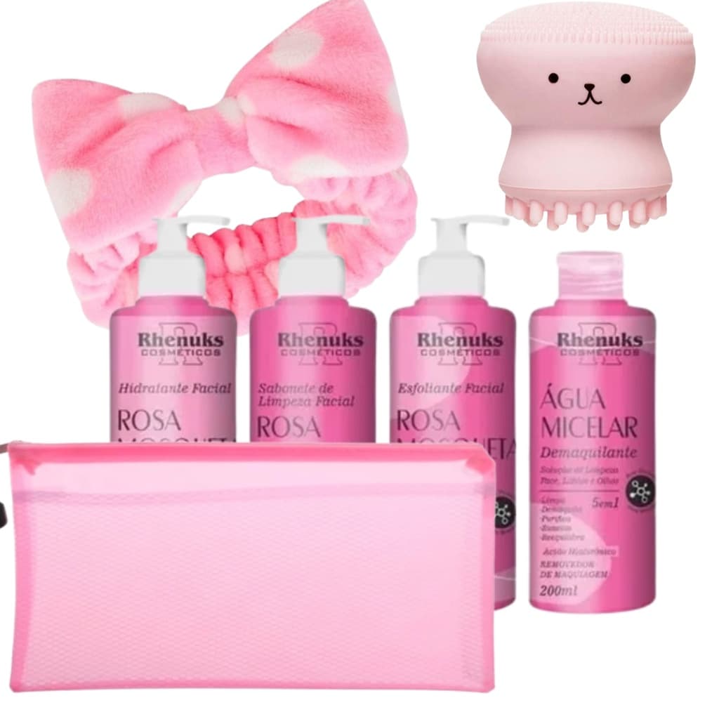 Kit Facial Rosa Mosqueta + Faixa + Escova Polvo + Necessaire
