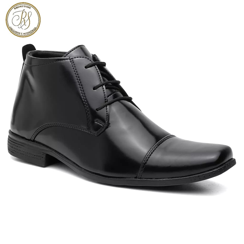 Bota Masculino Social Casual Preto Brilhante Confortável Lançamento Promoção