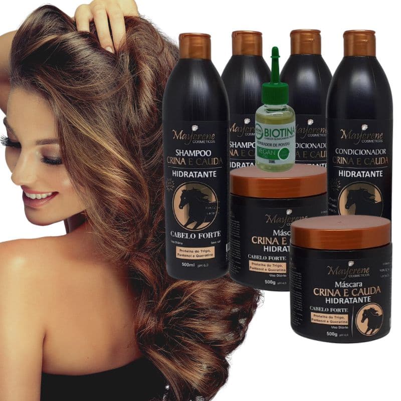 2 Kit Crina e Cauda Maycrene 6x500ml, com 2 Shampoo, 2 Condicionadores e 2 Mascaras mais 1 Reparador de 30ml