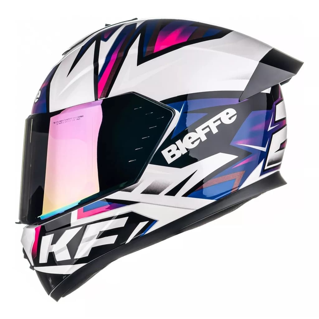 Capacete Bieffe B12 Kf Branco Perola Roxo Viseira Cristal