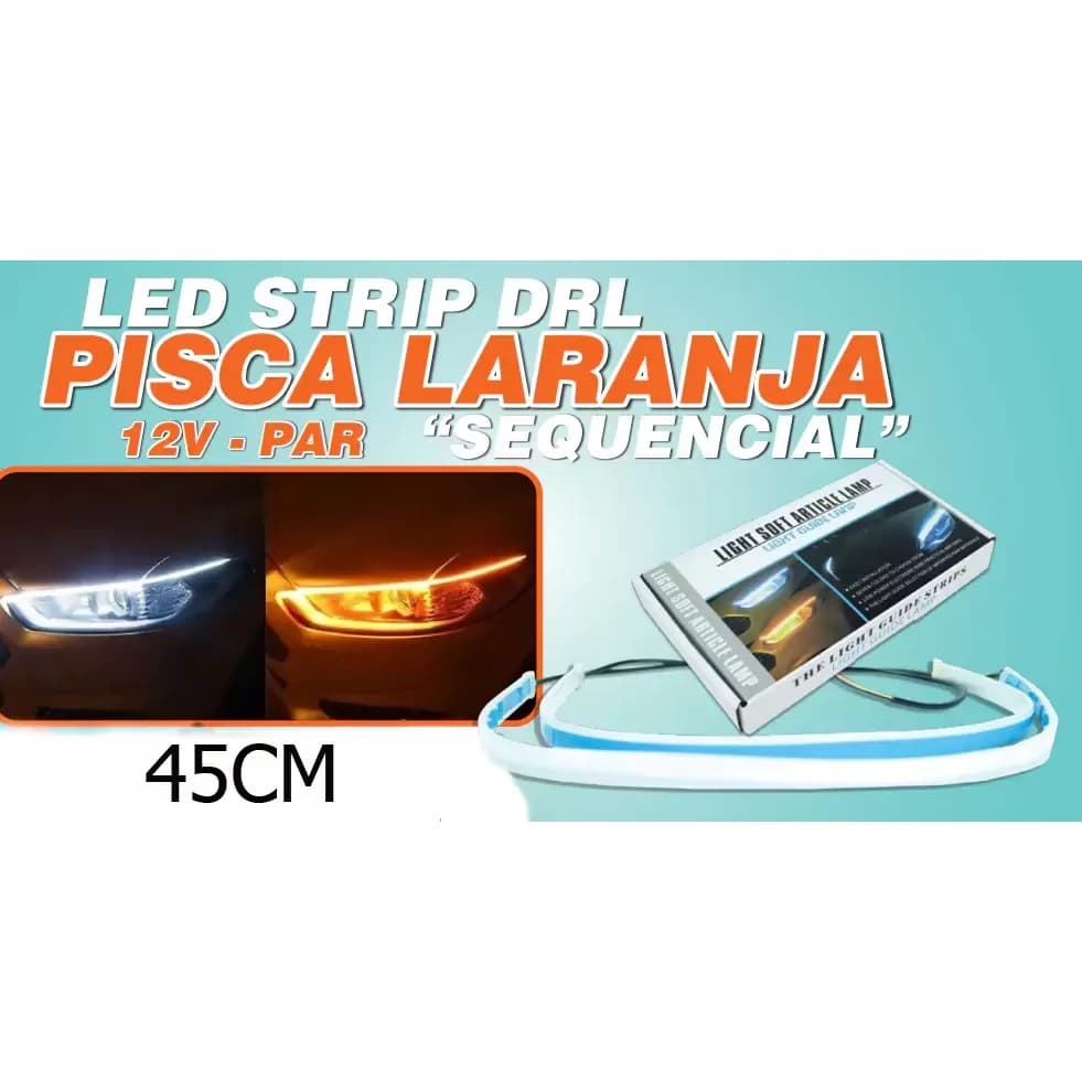 Par Fita LED Barra 45cm DRL Farol Com Função Seta Sequencial