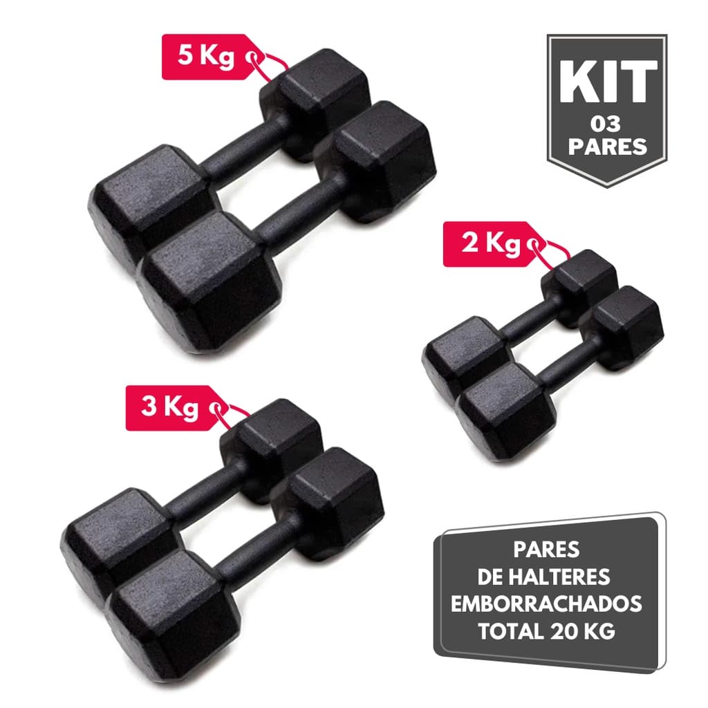 Kit Par Halter Sextavado Pintado 2 3 e 5 Kg - Total 20 Kg