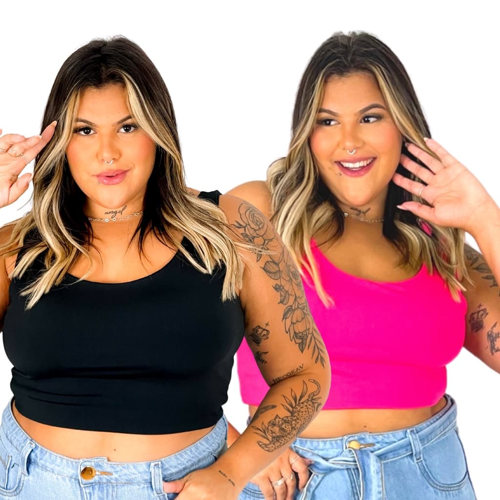 Kit 2 Tops Plus Size Reforçado Cropped Super Sustentação Xxg