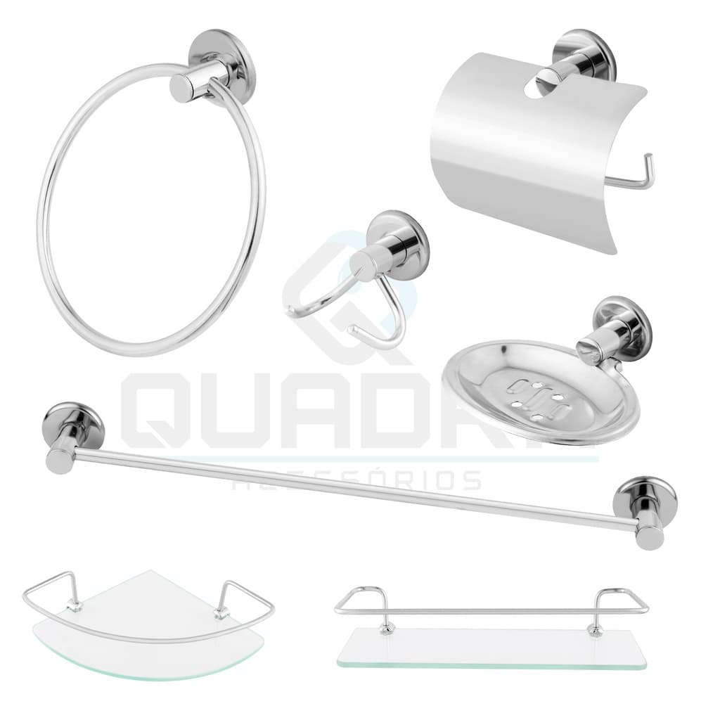 Kit Acessórios para Banheiro 5 Peças + Um Porta Shampoo Reto e Um Porta Shampoo Canto