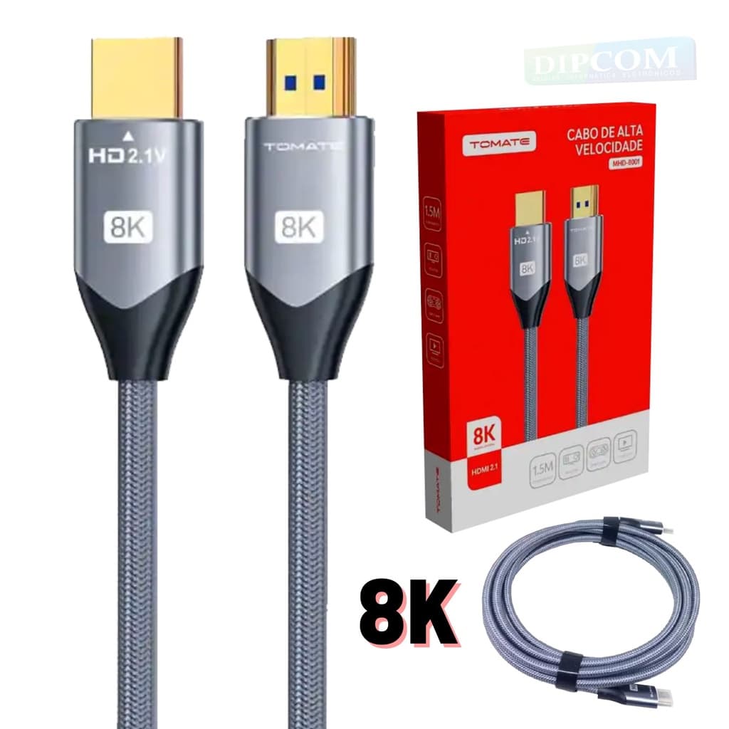 Cabo HDMI 8K 1.5mt Metros - HDMI 2.1 Cabo Reforçado de Alta Velocidade