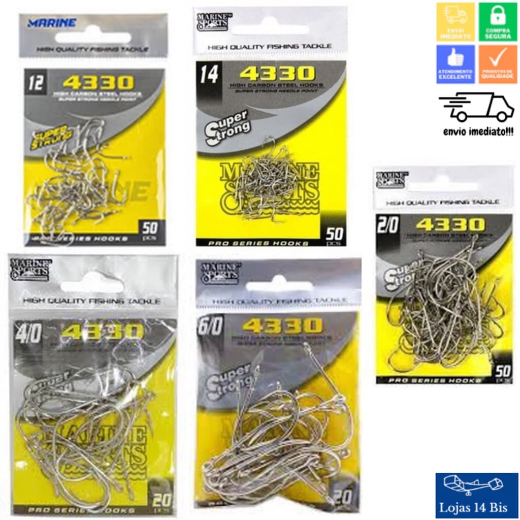 Anzol Pesca Super Strong 4330 Pacote N.º 1, 2, 4, 6, 8,10,12,14,16,18,1/0,3/0,2/0,4/0,6/0,7/0,8/0 Marine Sports