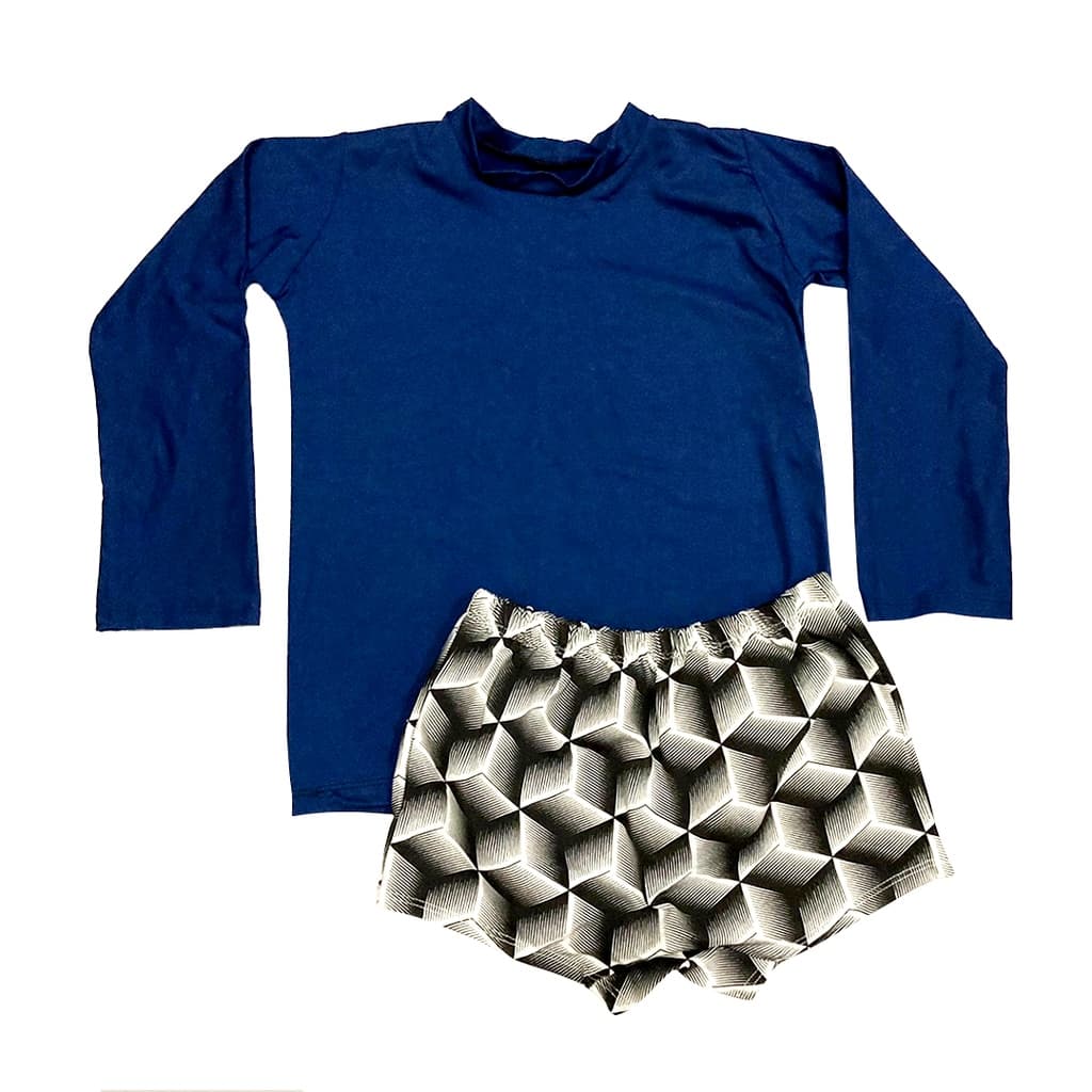 Conjunto Masculino Infantil Praia Sunga + Blusa Manga Longa Azul