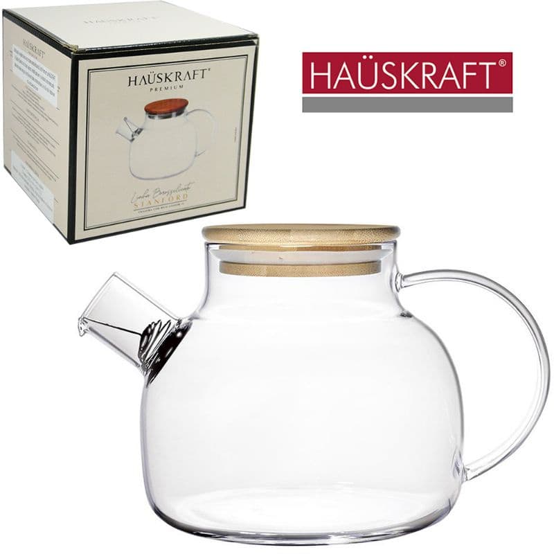 CHALEIRA DE VIDRO COM COADOR DE INOX NO BICO + TAMPA DE BAMBU STANFORD HAUSKRAFT PREMIUM 1L