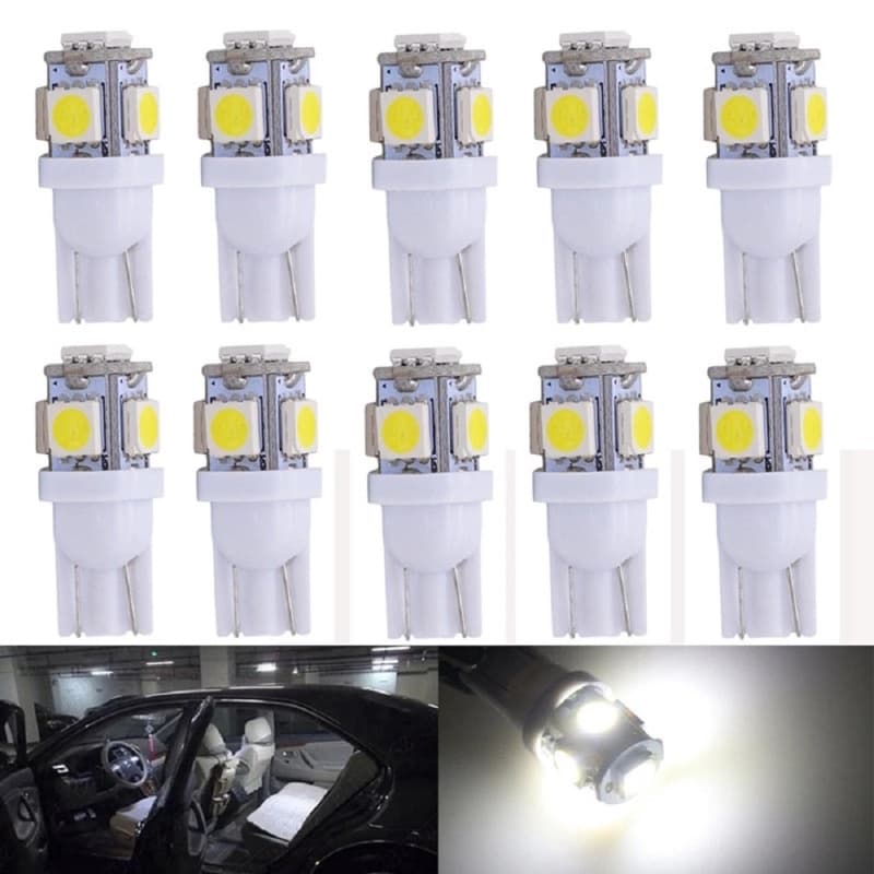 Kit 10 lâmpada Led veicular T10 W5W pingo 5SMD 5050 Luz Branco TT05