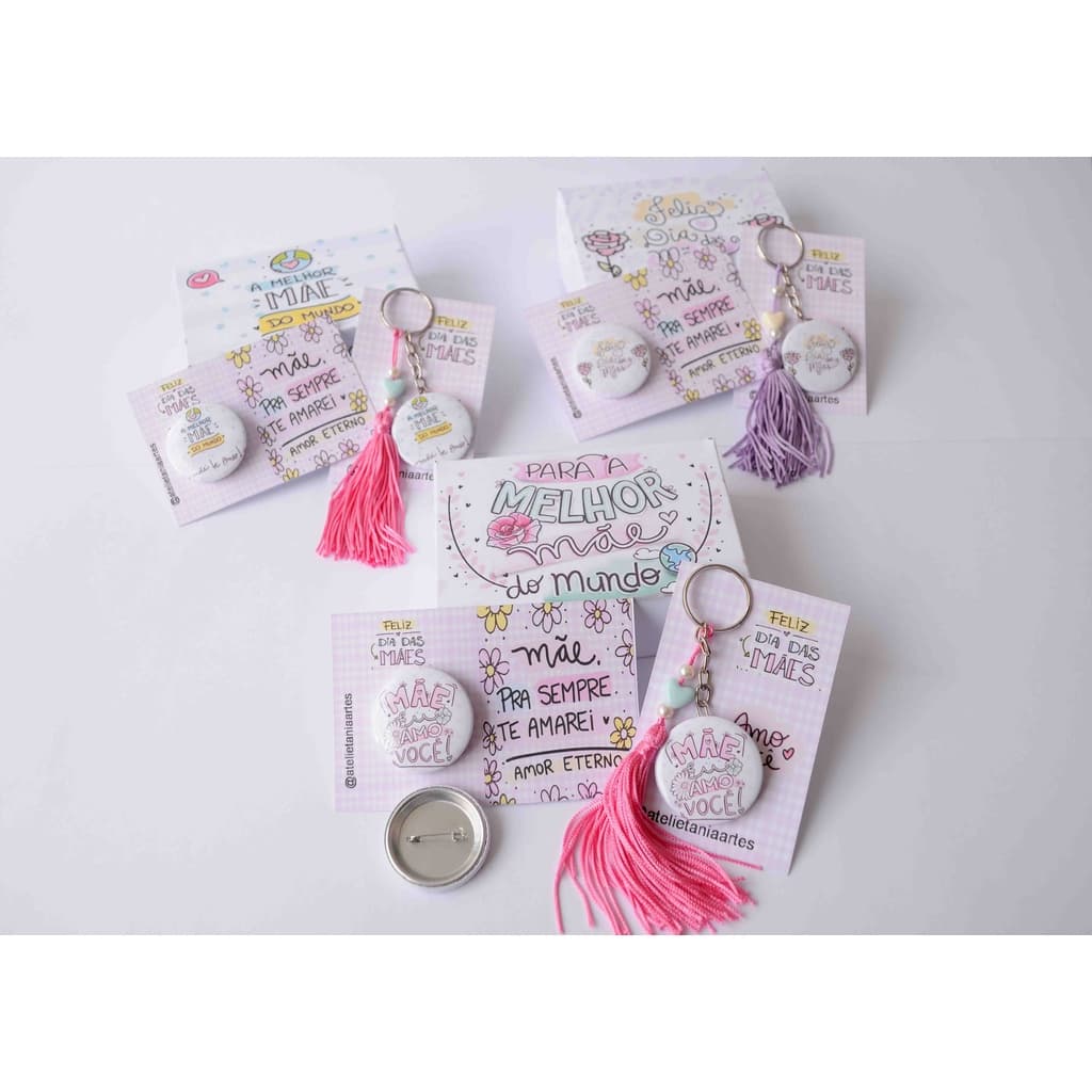 Kit Dia das Mães -Chaveiro, bottom e caixinha - Kit presente- PRESENTE PARA MÃE -CHAVEIRO PERSONALIZADO